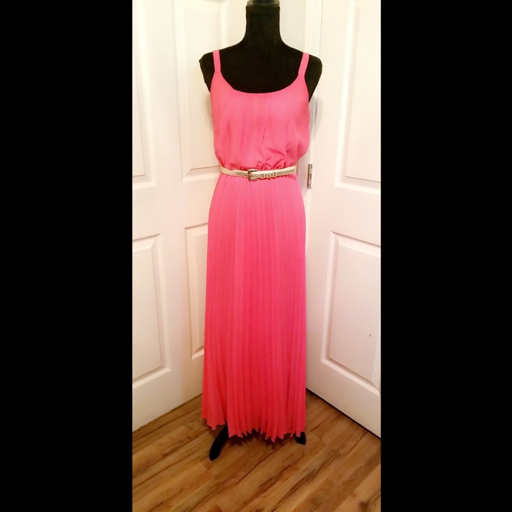 Pink Greek Goddess Maxi Pleated Dress